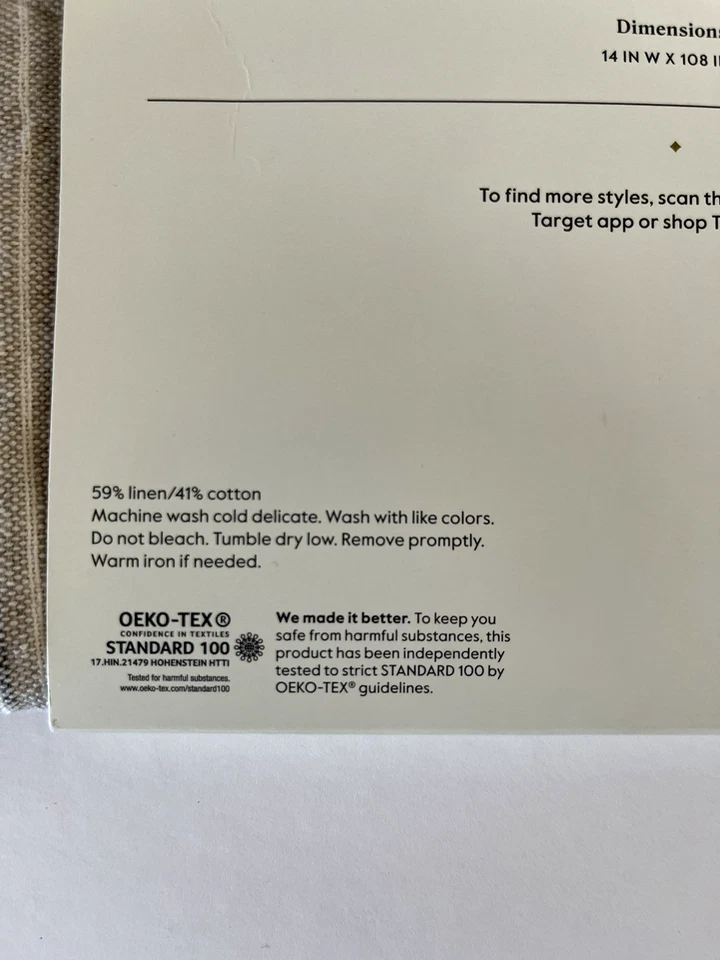 Threshold Cotton Linen Ivory Striped Table Runner Fringe Long 14" x 108" NWT - Image 3 of 4