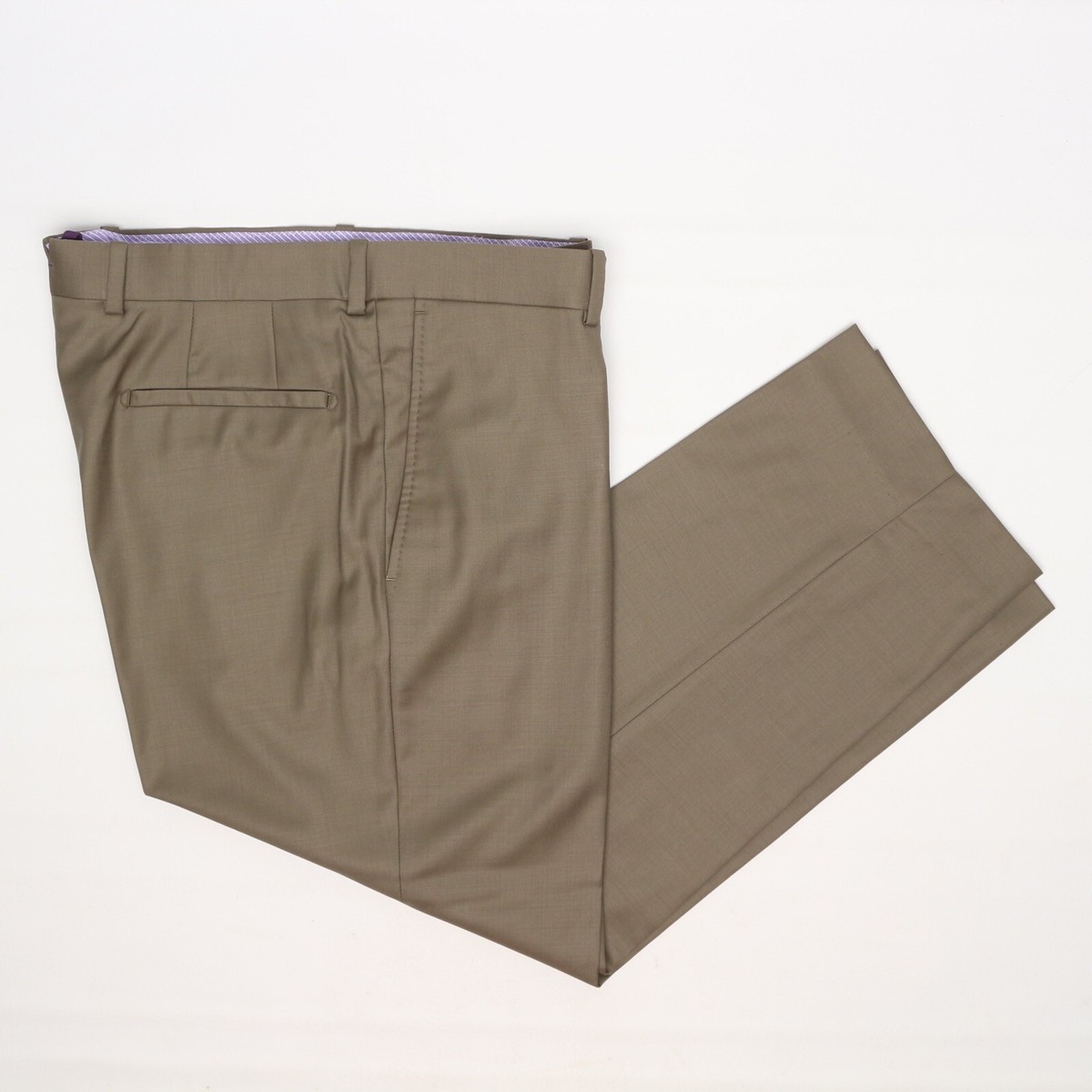 dark beige dress pants Aristo Mens Dress Pants 34x27 (36) Solid Dark Beige Flat Front Wool Trousers