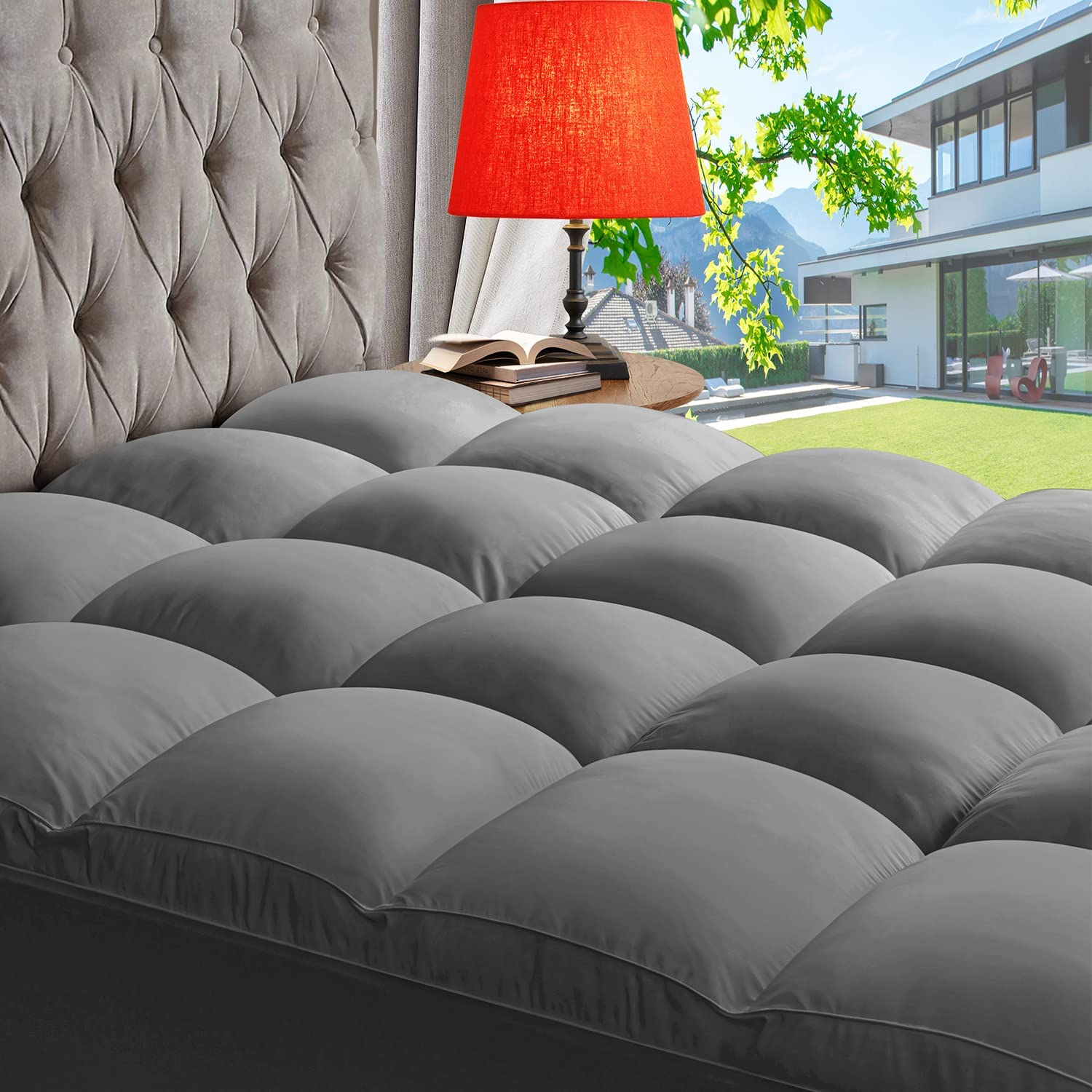King Size Mattress Topper for Back Pain Relief with Extra Thick Pillowtop Support-image