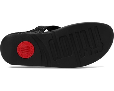 サンダル・ミュール FitFlop Lulu Glitter Toe Post Black Sandals X03-339 Women's Lulu Glitter Faux-Leather Toe-Posts | FitFlop US