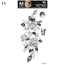 Women Men Sexy Flower Waterproof Temporary Tattoo Stickers Black Fake Tattoos US