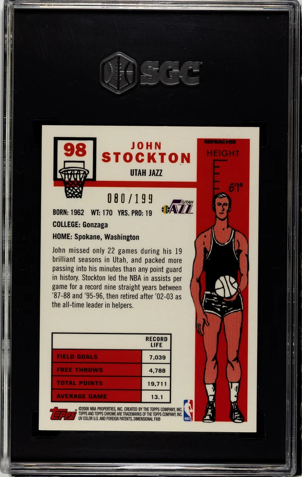 2007-08 Topps Chrome #98 John Stockton 1957-58 Orange Ref SGC 9.5,80/199 Low Pop - Image 2 of 2