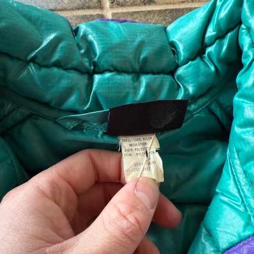 Vintage 80’s Patagonia Hi Loft Purple Teal Puffer Bomber Jacket Sz Small 22 x 22 - Picture 7 of 8