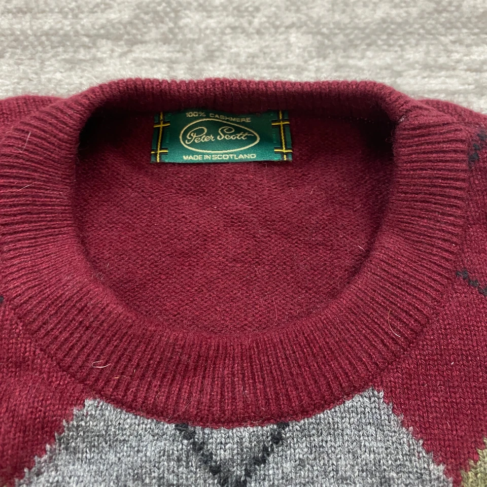 Suéter de Colección Peter Scott Cachemira Escocia Argyle Extra Grande Rojo Exterior Años 90 Foto 3 de 4