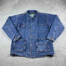 Montage Jacket Mens Large Blue Denim Flannel Lined Chore Barn Coat Retro