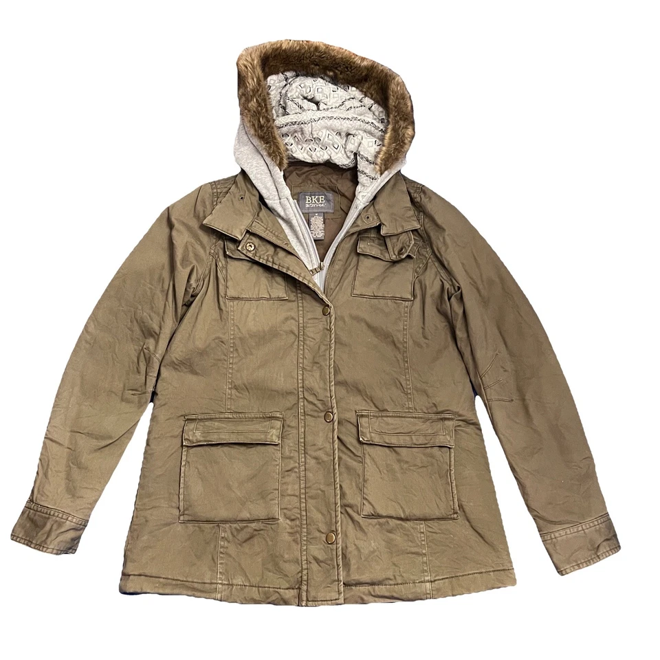 Abrigo BKE Y2K Chaqueta Utilitaria Piel Capucha Forro Acolchado Gorpcorp Militar Grunge Med Foto 2 de 4