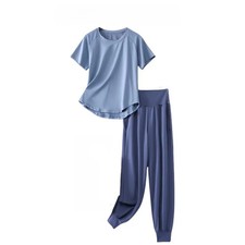 Yoga Set Women Sport Shirts Gym Pants 2 Piece Short Fitness Tops Sweatpants Suit