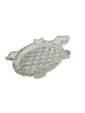 Bohemia 4x3 Clear Glass Turtle Ashtray Made in Czechoslovakia Diamond Pattern