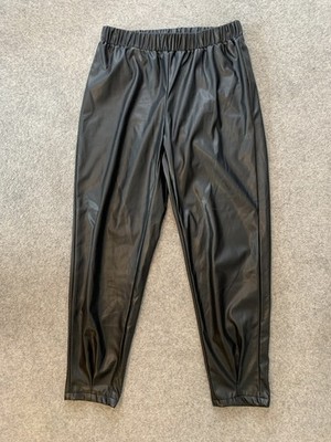 Shein Curve Faux Leather Carrot Trousers Elastic Waist Black Size 0XL