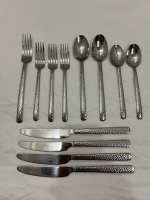 Cambridge 11-17 Stainless Steel Flatware Hammered Place Setting 12 Piece