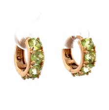 Designer 14k Yellow Gold Peridot August Birthstone Huggie Hoop Hinged Earrings