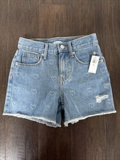 Old Navy Girl's Size 10 Slim High Rise Hearts Distressed 3" Fringe Denim Shorts