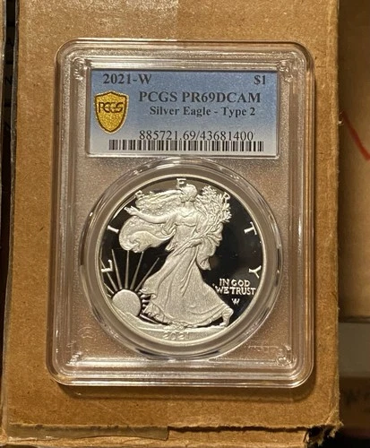 2021-W (TY 2) PROOF SILVER AMERICAN EAGLE CERTIFIED PR69 DCAM BY PCGS