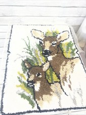Deer Latch Hook Wall Hanging Rug Finished with DOE AND FAWN 26x20 MCM