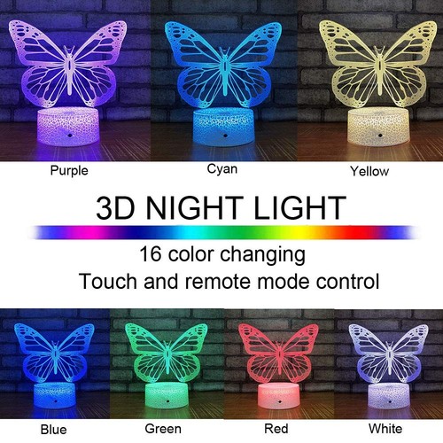 Butterfly 3D Illusion Lamp - Bedside Lamp with 16 Color Changing Remote Contr... - Foto 2 di 7