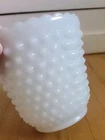 Vintage FIRE-KING Milk Glass HOBNAIL & BARS Vase PLANTER Scalloped Rim OVEN WARE