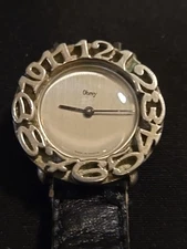 Vintage Signed Emile Obrey  1970's  Watch Solid Sterling Silver Leather Band
