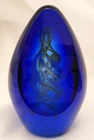 Vintage Art Glass Murano Style Cobalt Blue Swirl Hand Blown Egg Paperweight 4"H