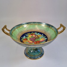 Vintage Art Deco Minton Lustre Comport Tazza Bowl Decorated With Fruit 28cm