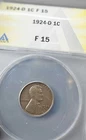 1924 D Wheat Penny.  Semi Key Date In Fine Condition (Anacs Certified F15)