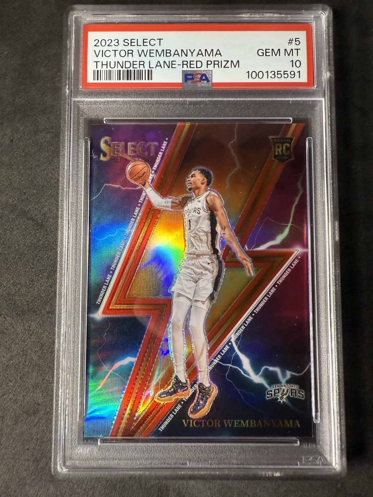 2023-24 Panini Select Victor Wembanyama Thunder Lane Red Prizm PSA 10 Rookie RC