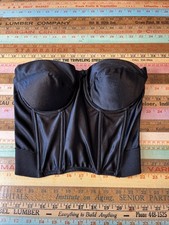 VTG Victoria  s Secret Satin Corset Bra 36C Black Bustier Boned 90s Y2K