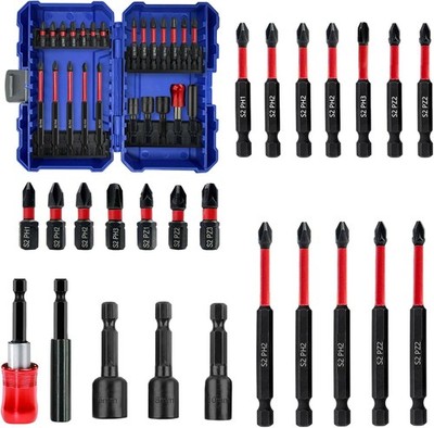 Schlagschrauber-Bitsatz 24-tlg, magnetisch, S2-Stahl, PH, PZ, Torx, 1/4-Zoll