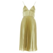 Prada Technical Voile Bra Detailed Pleated Silk Blend Dress Women Gold Size 38