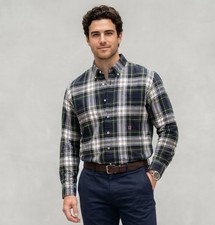 Vintage Tommy Hilfiger Plaid Shirt Men L Embroidered Lion Crest Logo Green White