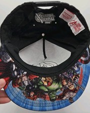 Marvel Avengers Assemble Snapback Hat Blue Glow Logo Flat Bill Comic Brim Cap