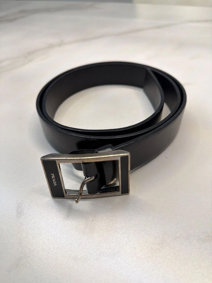 Prada Black Leather Belt with Silver O-Ring Buckle Men main image 3