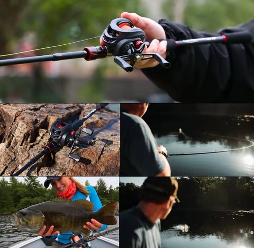 Fishing Rod Reel Combo Carbon Fiber Baitcasting 7.2:1 Gear Set - Foto 7 di 20