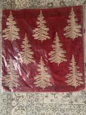 POTTERY BARN RUSTIC GLAM TREE EMBROIDERED VELVET PILLOW COVER 20" SQ ~ RED GOLD