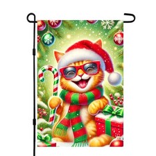 Christmas Cat Garden Flag 12x18 Inch Holiday Yard Banner Colorful Flag 02