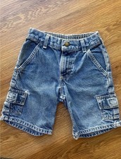 Vintage Wrangler Hero Kids Denim Cargo Shorts Blue 90s Elastic Waist Medium Wash