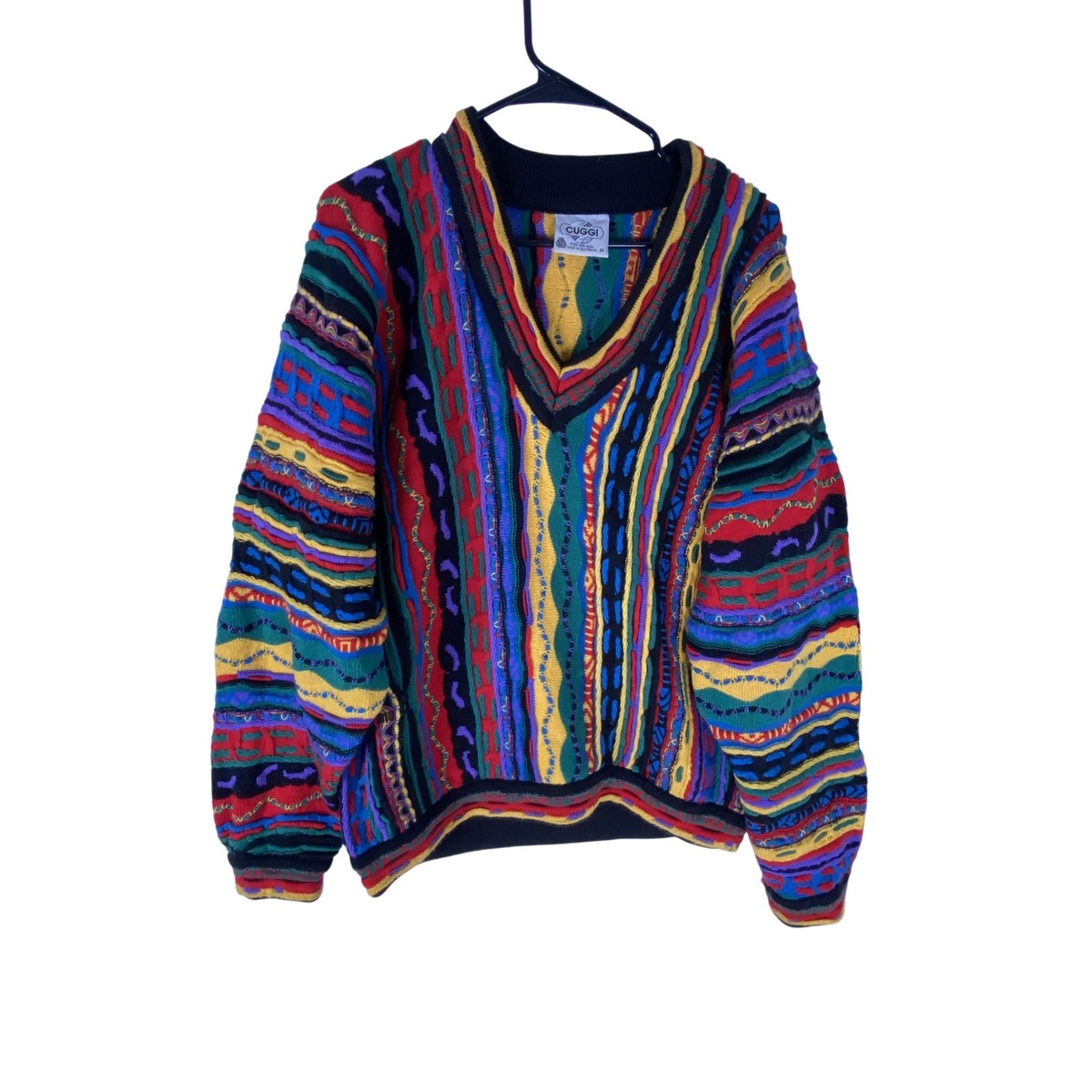 Vintage Cuggi Sweater Mens Medium Multi Wool 3D Knit Coogi Made