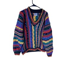 Vintage Cuggi Sweater Mens Medium Multi Wool 3D Knit Coogi Made Australia 80s