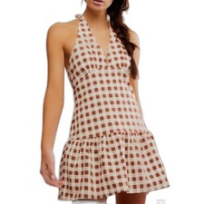 Free People Cecil Mini Dress in Brown Patina Combo Womens Large New