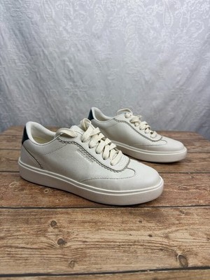 Cole Haan White Leather Lace Up Sneakers Scalloped Trim Casual Shoes Women's 6