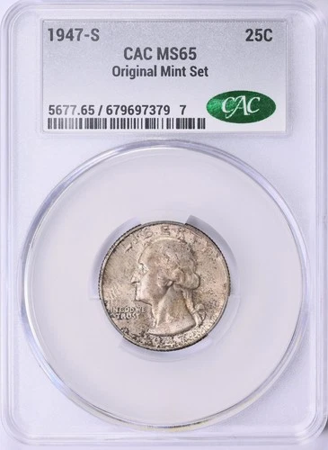 1947-S Washington Quarter CAC MS65