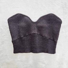 Forever 21 Sparkly Ribbed Bustier Top Large Black Tube Top Y2K Club Crop Rave