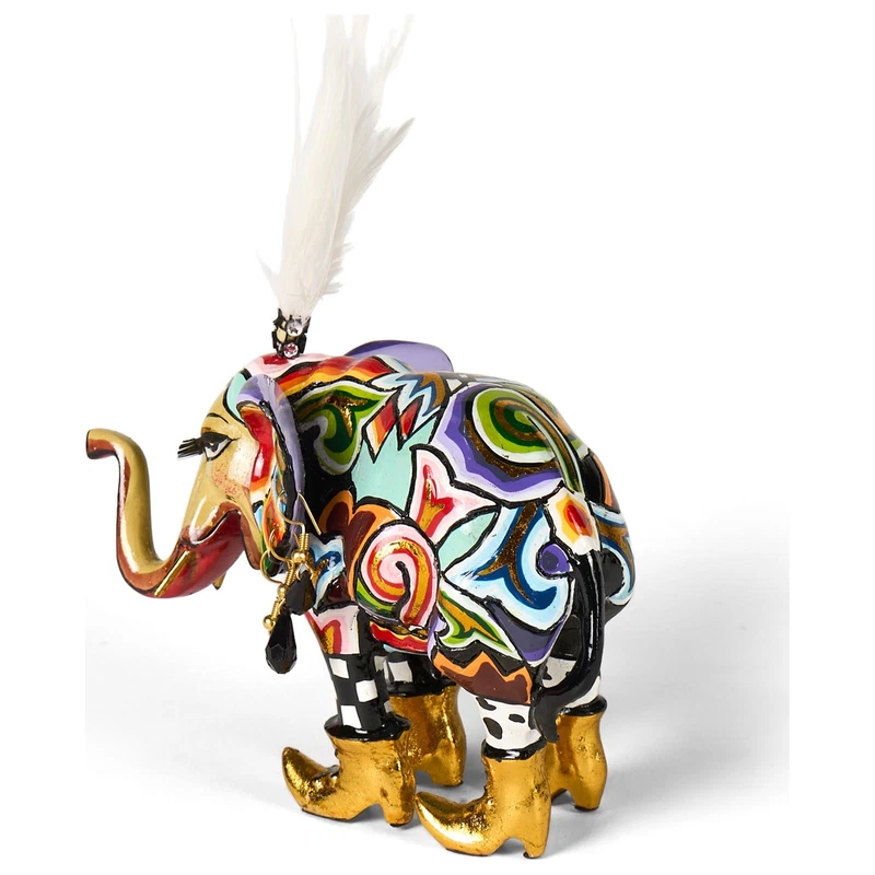 ELEFANTE Statua Scultura Tom's Drag 3000 Tuffi 14 cm Piume Pop Art Portafortuna, fotografia 8 di 9