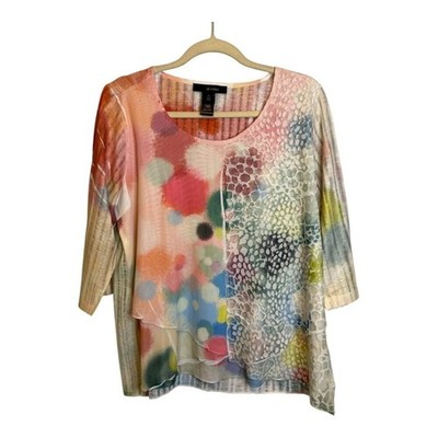 Ali Miles Blouse Women's Size Large Petite Abstract Artsy Polka Dots Office
