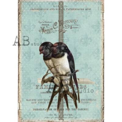 Teal Birds | A4 Rice Paper | Paper for Decoupage | AB Studios