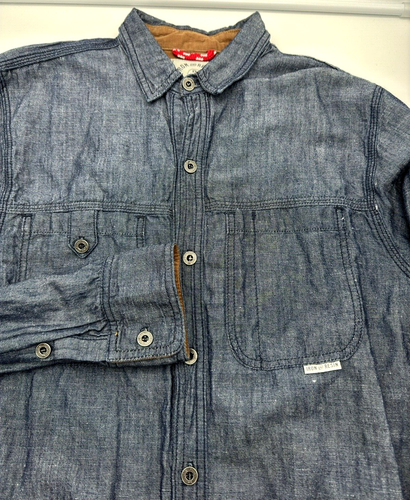 Iron Resin Mens M Medium Blue Chambray Linen Blend Western Shirt Huckberry USA