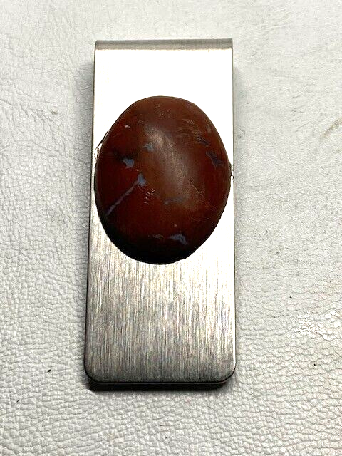 Sleek Money Clip with Red Polished Stone – 1x2 Inch Compact Design-image