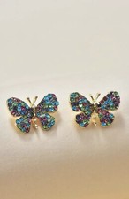 Fashion BUTTERFLY Multicolor CRYSTAL Earrings Women Teens Gift Bag Box