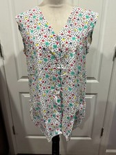 Women Sleeveless Cobbler Apron with side Pockets White Multi Sz XL 30"Lx22"W