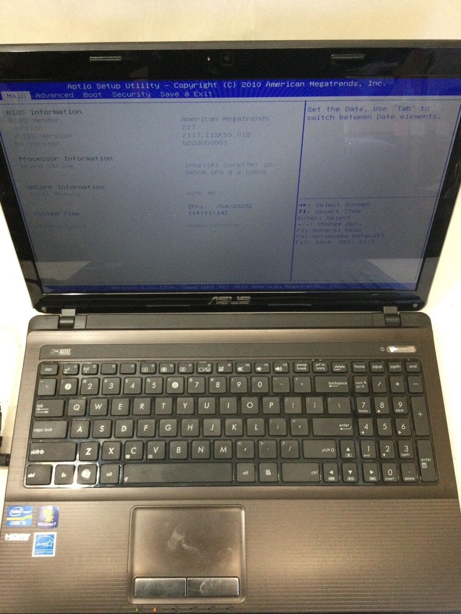 ASUS K53E BOOTS TO BIOS INTEL CORE I5 2450M 4GB RAM READ