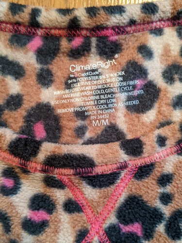 Girls Brown Leopard Print Climateright Cuddl Duds Long Johns Fleece Set - Picture 4 of 5